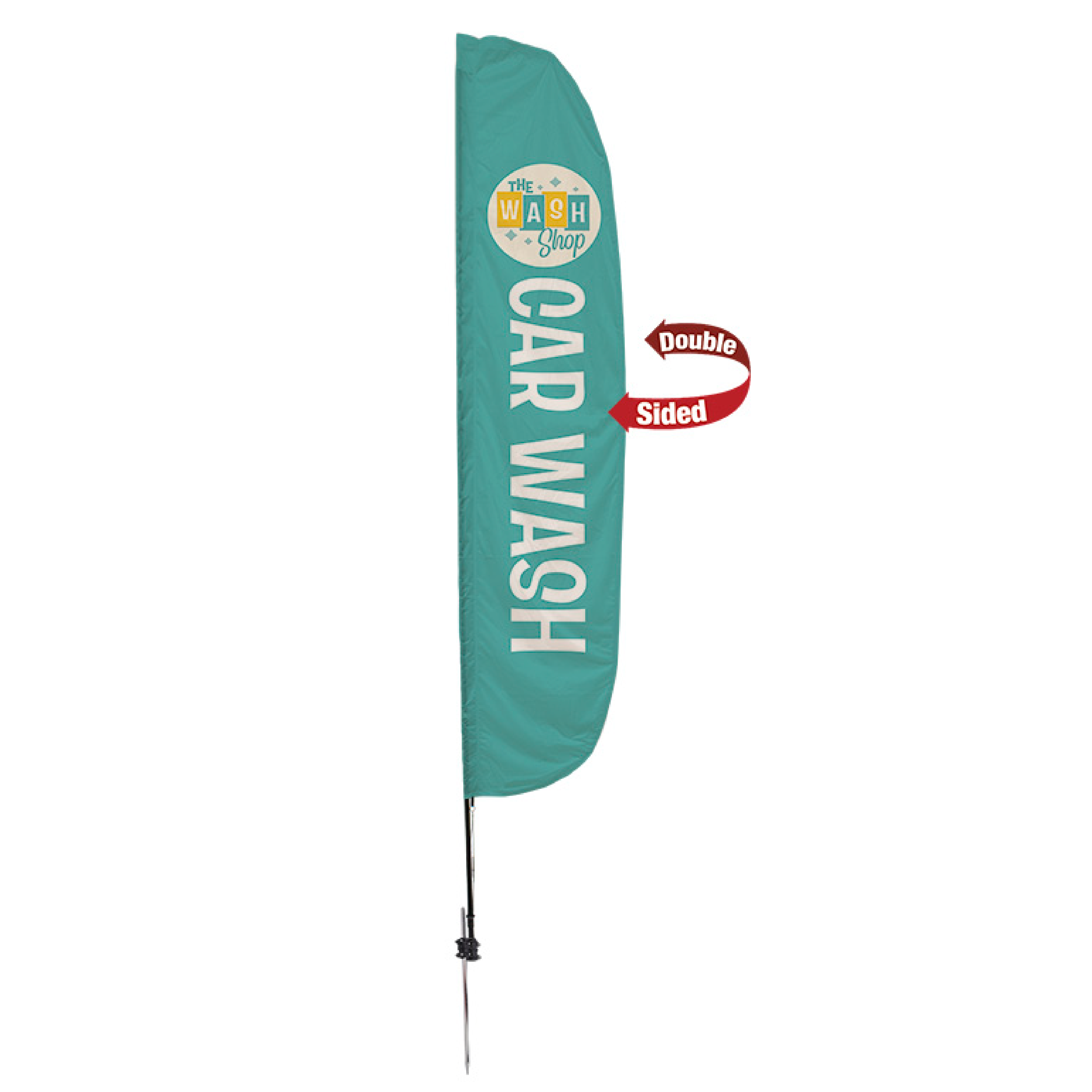 thumbnail interactive-video image 1 of 11.5 Ft Swooper Feather Flutter Flag & Pole Kit – Car Wash Advertising Banner – Blue 1 of 5